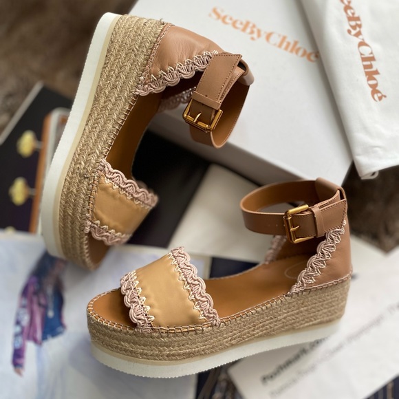 See By Chloe Glyn Leather Flatform Espadrille Sandals